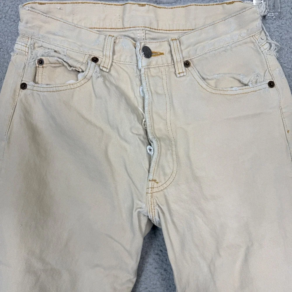 80's Levis 501 Vintage Mens Distressed Straight Leg Button Fly Tan Jeans 27x30